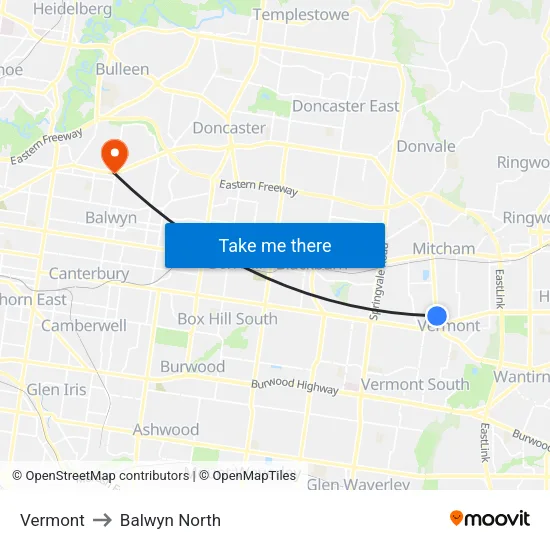 Vermont to Balwyn North map