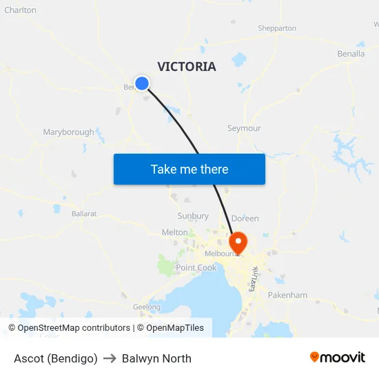 Ascot (Bendigo) to Balwyn North map