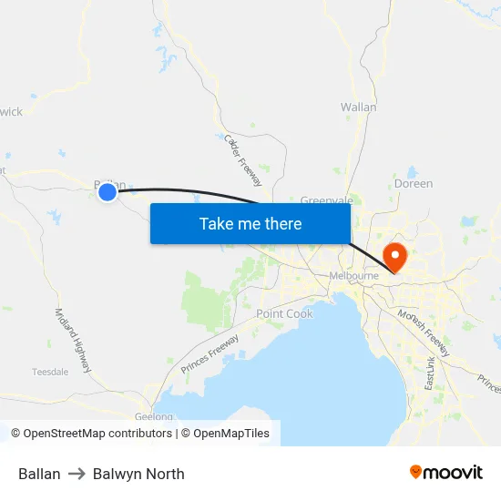 Ballan to Balwyn North map