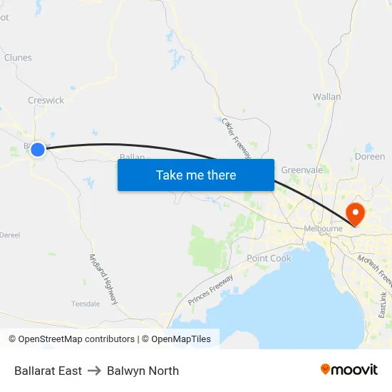 Ballarat East to Balwyn North map