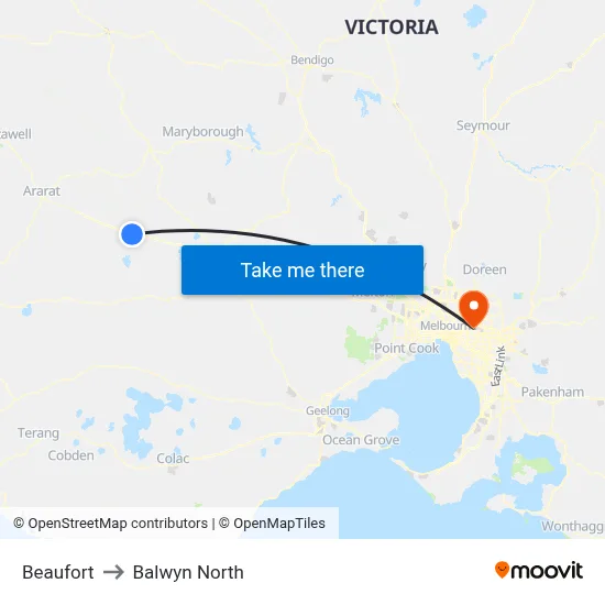 Beaufort to Balwyn North map