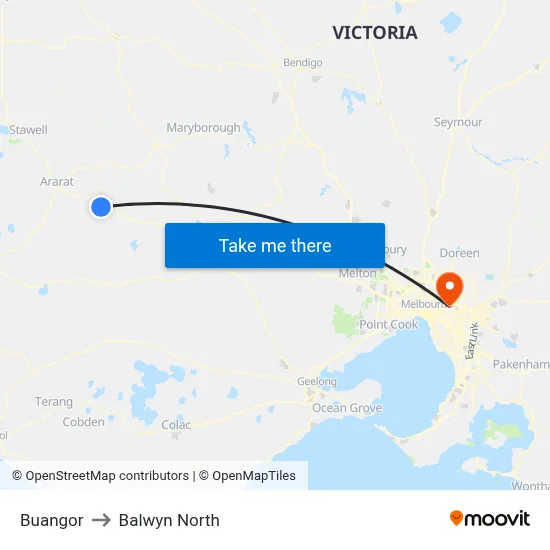 Buangor to Balwyn North map