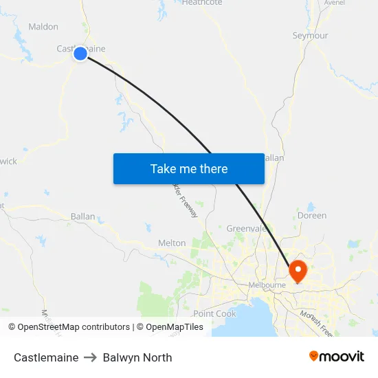 Castlemaine to Balwyn North map