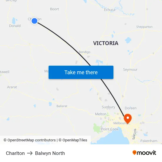 Charlton to Balwyn North map