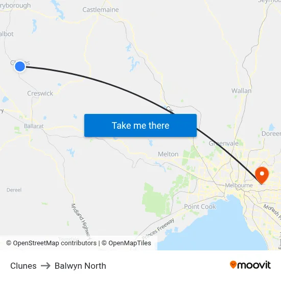 Clunes to Balwyn North map
