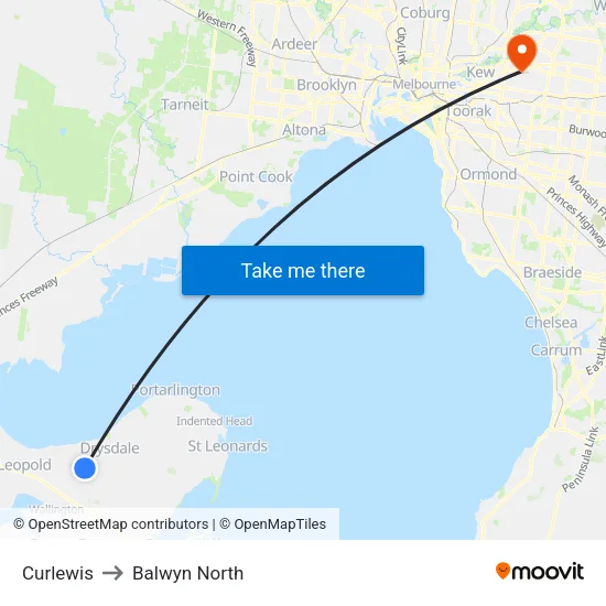 Curlewis to Balwyn North map