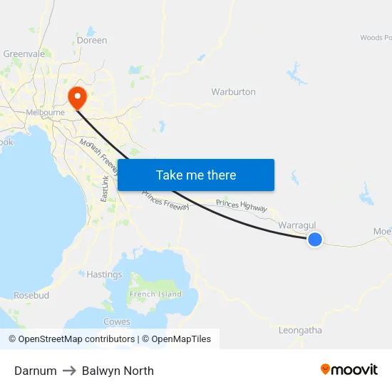 Darnum to Balwyn North map