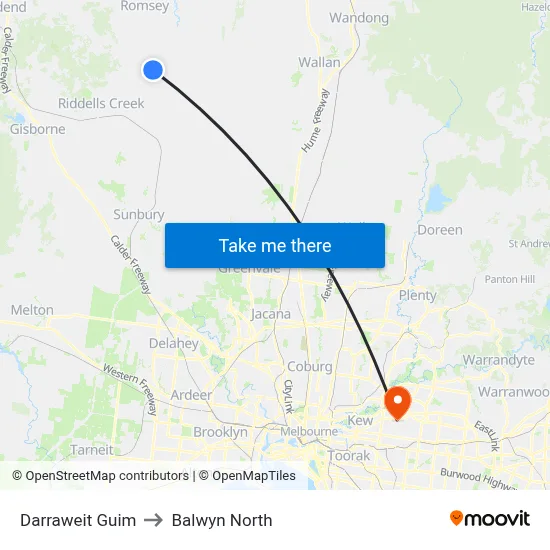 Darraweit Guim to Balwyn North map