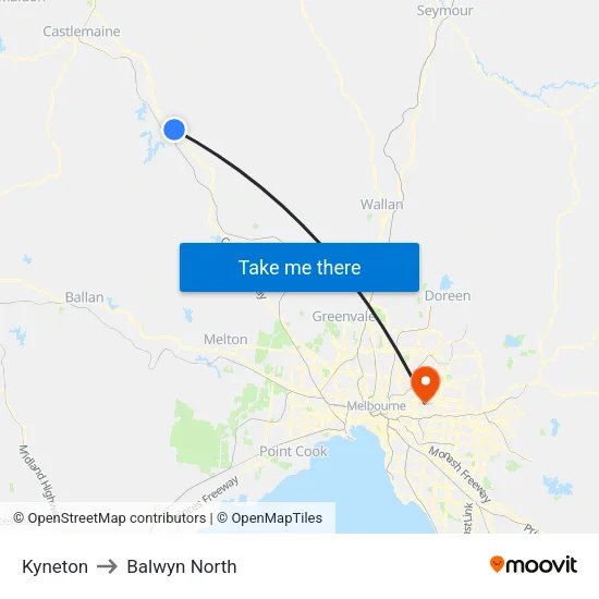 Kyneton to Balwyn North map