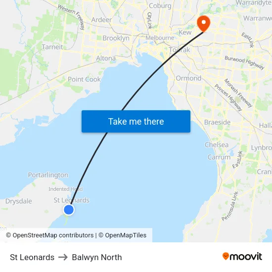St Leonards to Balwyn North map