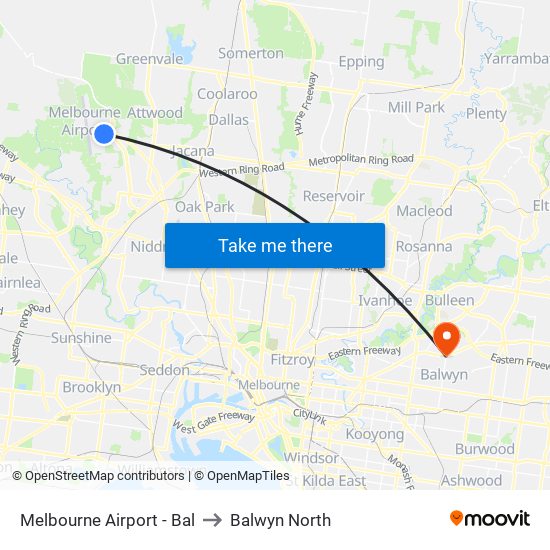 Melbourne Airport - Bal to Balwyn North map