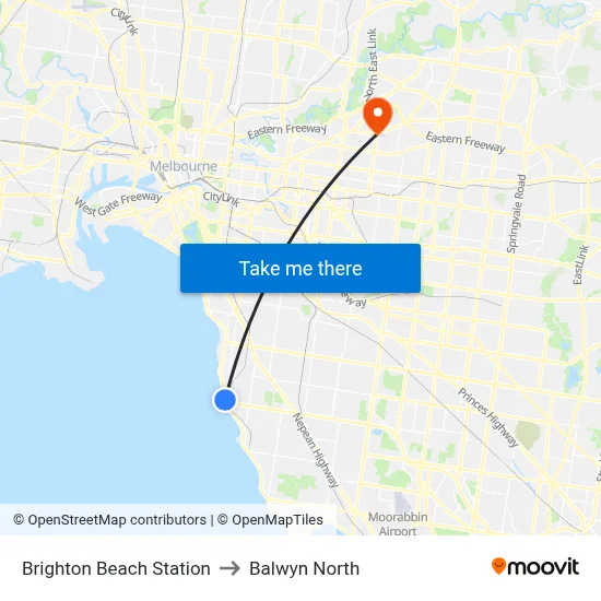 Brighton Beach Station to Balwyn North map