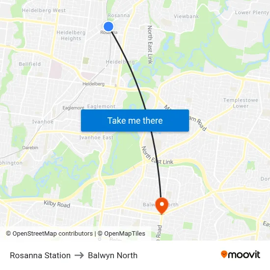 Rosanna Station to Balwyn North map