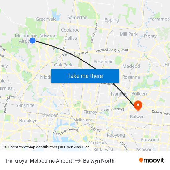 Parkroyal Melbourne Airport to Balwyn North map