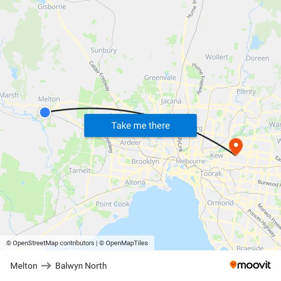 Melton to Balwyn North map