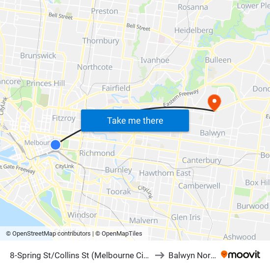 8-Spring St/Collins St (Melbourne City) to Balwyn North map