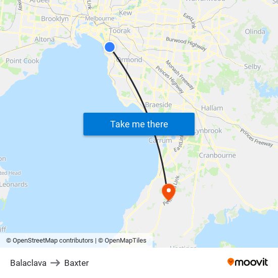 Balaclava to Baxter map