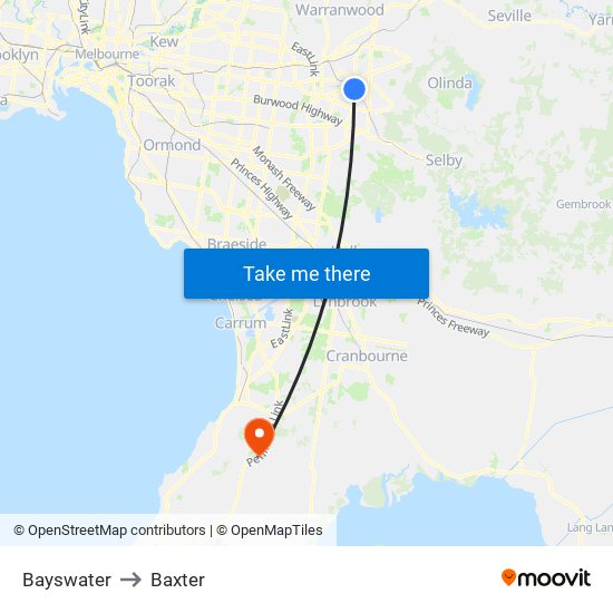 Bayswater to Baxter map