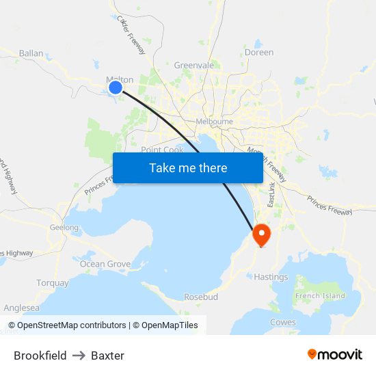 Brookfield to Baxter map