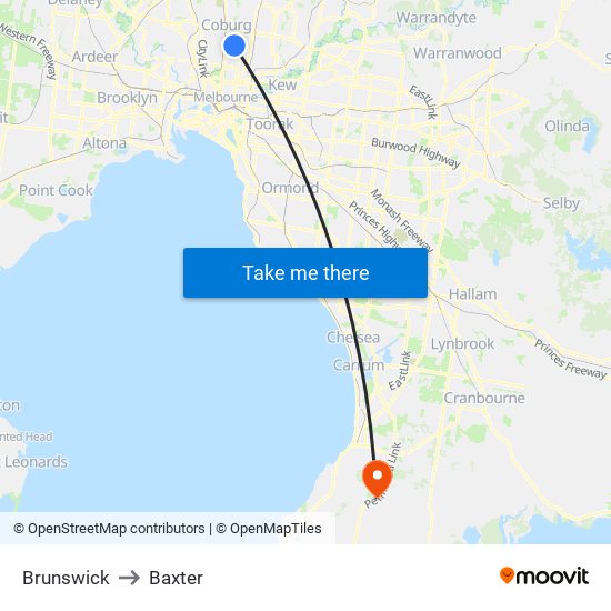 Brunswick to Baxter map