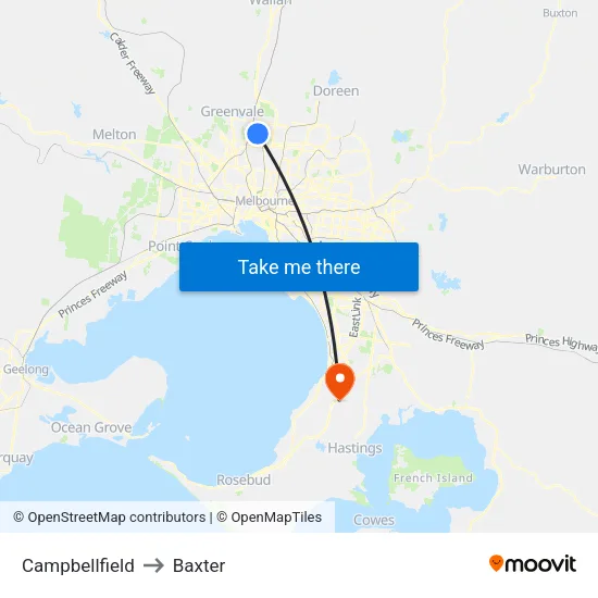 Campbellfield to Baxter map