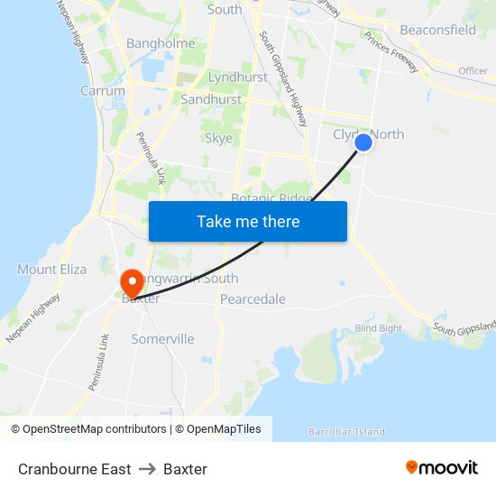 Cranbourne East to Baxter map