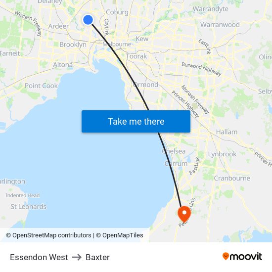 Essendon West to Baxter map