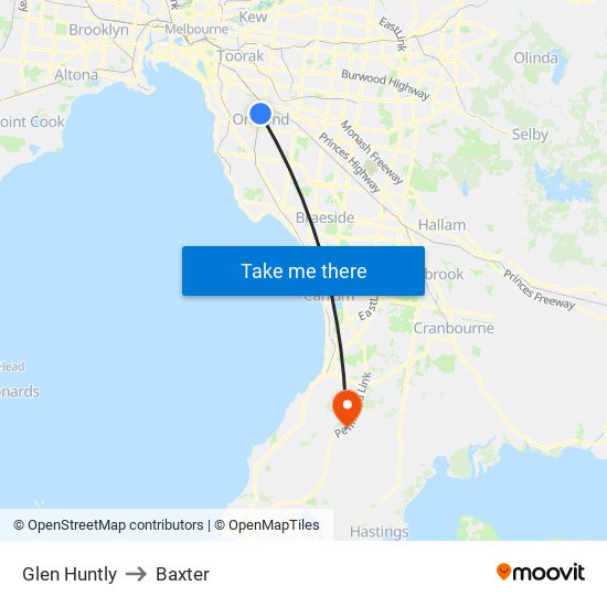 Glen Huntly to Baxter map