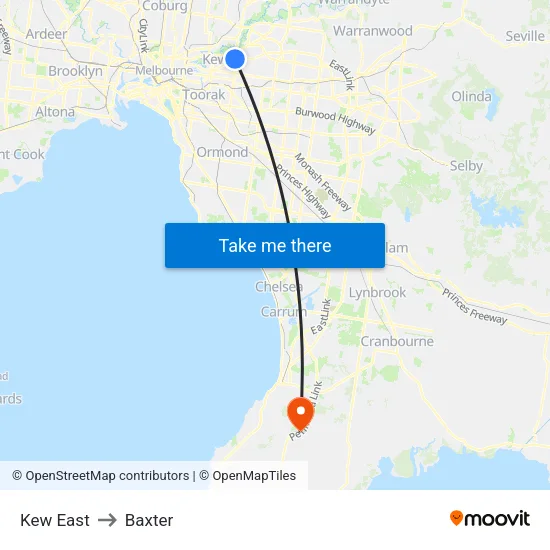 Kew East to Baxter map
