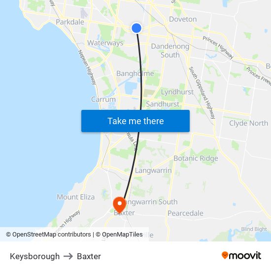 Keysborough to Baxter map