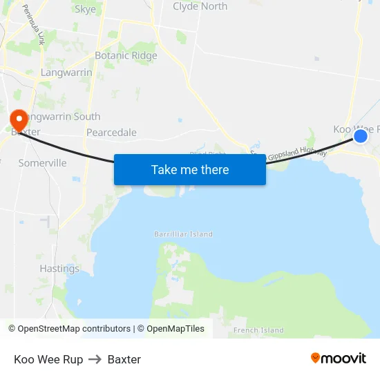 Koo Wee Rup to Baxter map