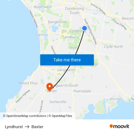 Lyndhurst to Baxter map