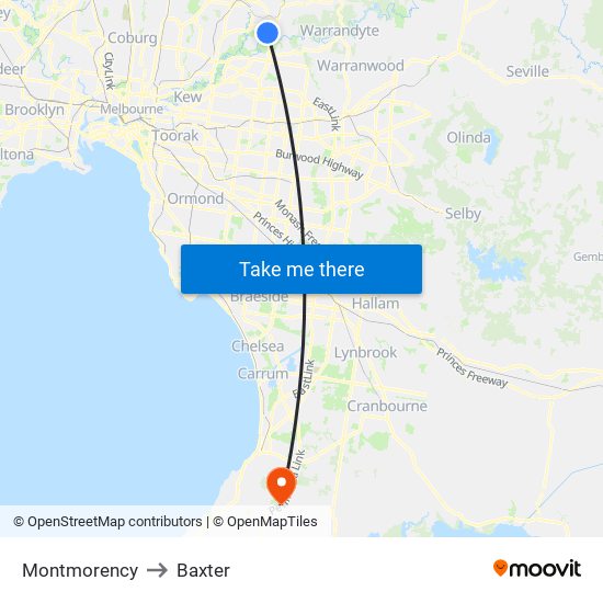 Montmorency to Baxter map