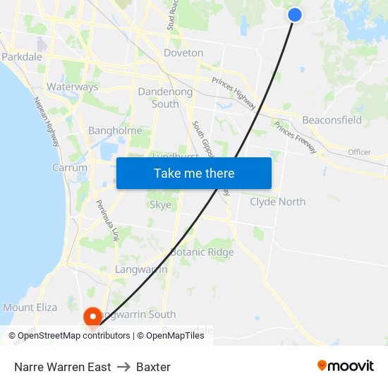 Narre Warren East to Baxter map