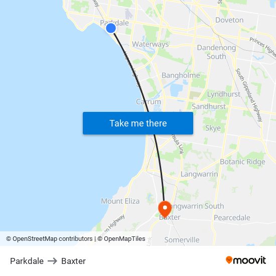 Parkdale to Baxter map