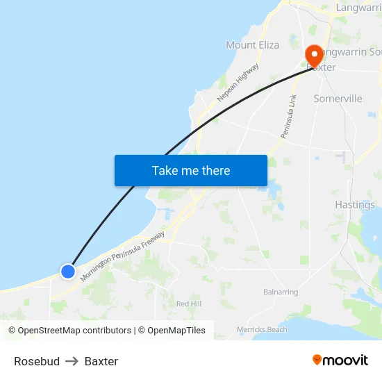 Rosebud to Baxter map