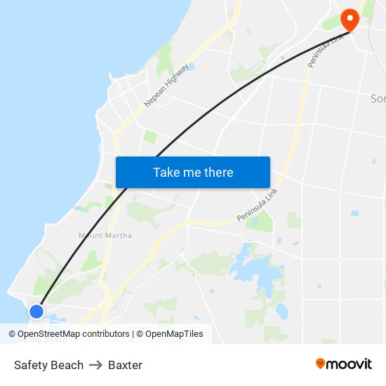 Safety Beach to Baxter map