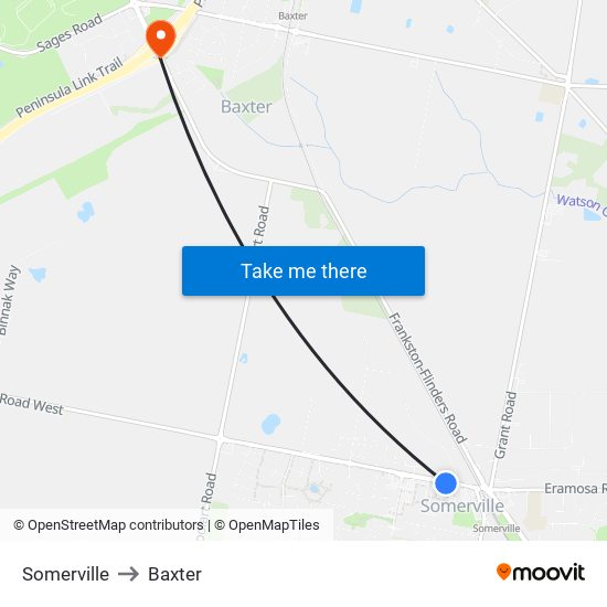 Somerville to Baxter map