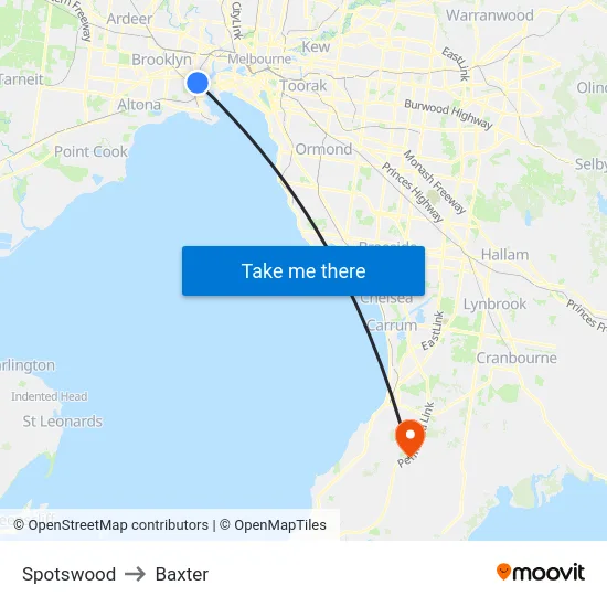 Spotswood to Baxter map