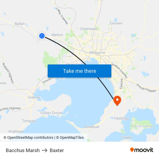 Bacchus Marsh to Baxter map