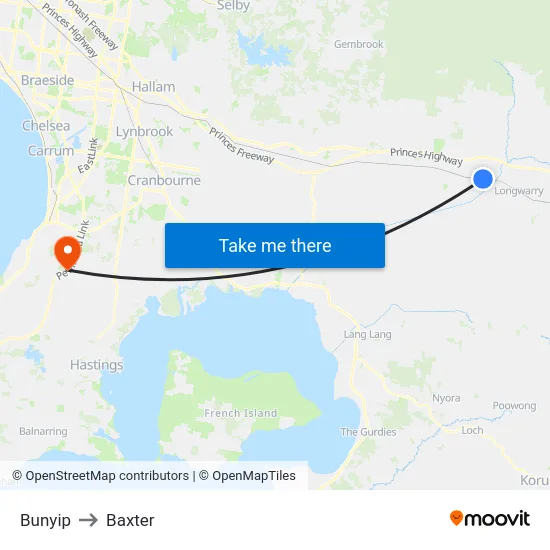 Bunyip to Baxter map