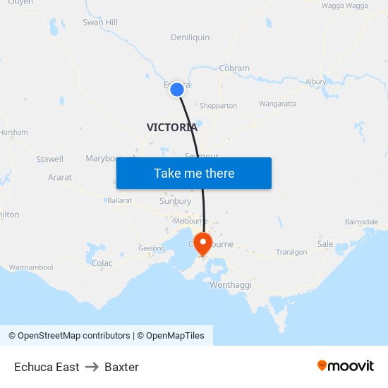 Echuca East to Baxter map