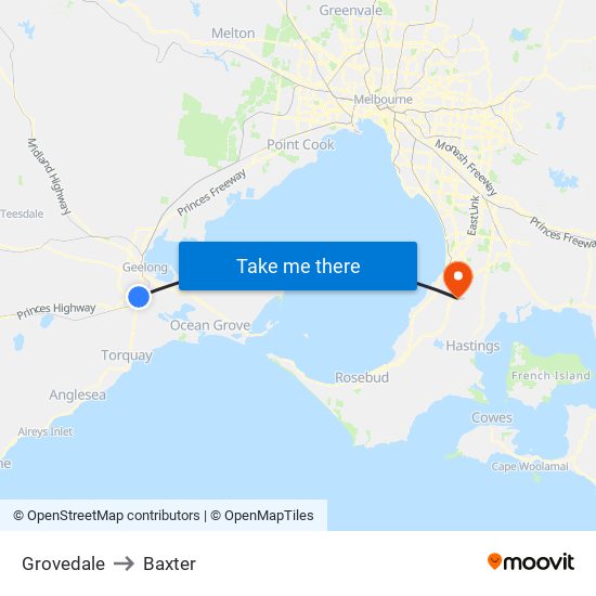 Grovedale to Baxter map