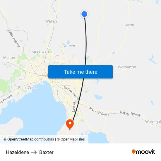 Hazeldene to Baxter map