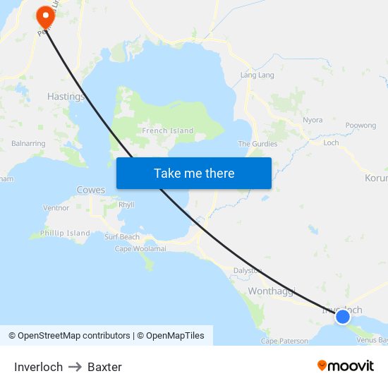 Inverloch to Baxter map