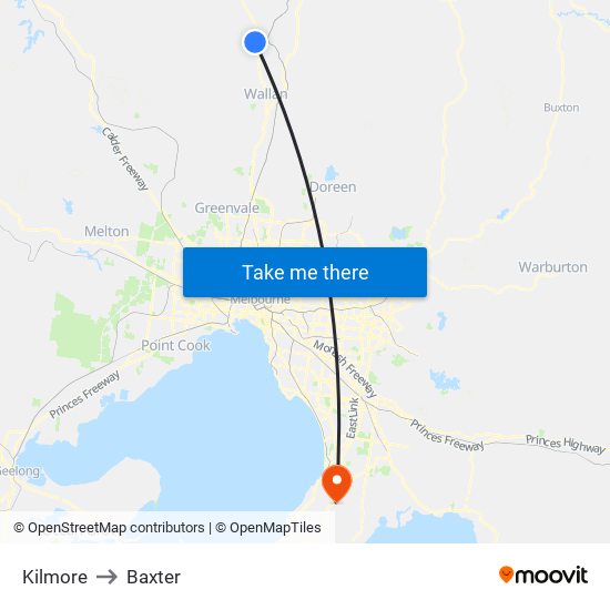 Kilmore to Baxter map