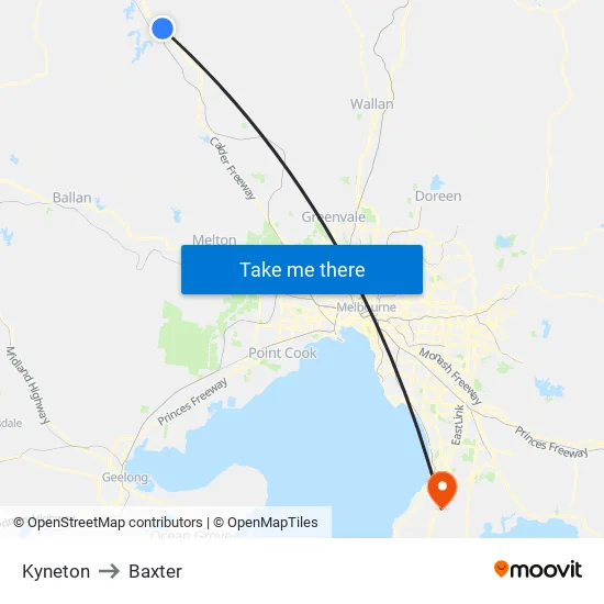 Kyneton to Baxter map