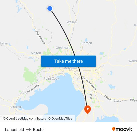 Lancefield to Baxter map