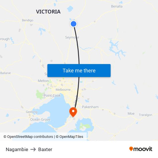 Nagambie to Baxter map