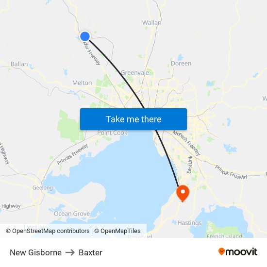 New Gisborne to Baxter map